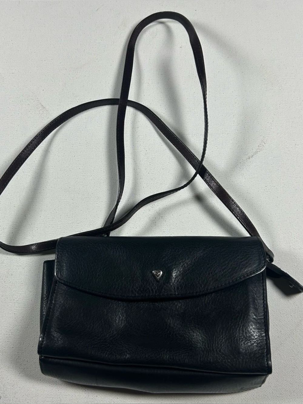 Brighton Black Chocolate Leather Crossbody Purse Wallet Lace / Heart Accents